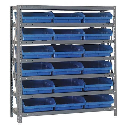 Quantum Storage Systems 1239-109BL Steel Bin Shelving, 12 in D x 39 in H x 36 in W, 7 Shelves, Blue