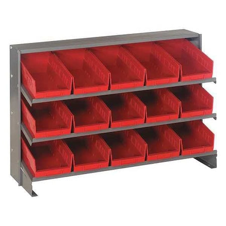 Quantum Storage Systems QPRHA-102RD Steel Bench Pick Rack, 12 in D x 21 in H x 36 in W, 3 Shelves, Red