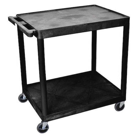 Luxor HE38-B Utility Cart with Lipped Plastic Shelves, Polyethylene, 400 lb Load Capacity, 2 Shelves, 24 in L