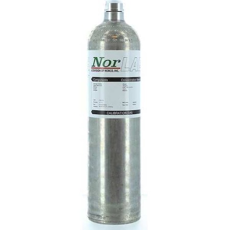 Norco ZB10175PN Calibration Gas, Chlorine, 58 L, C-10 Connection, +/-20% Accuracy, 500 psi Max. Pressure