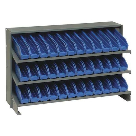 Quantum Storage Systems QPRHA-100BL Steel Bench Pick Rack, 12 in D x 21 in H x 36 in W, 3 Shelves, Blue