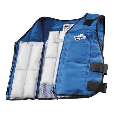 Techniche 6626-BLUEL/XL Cooling Vest, Cotton, Cold Pack Inserts, 2 to 3 hr Max Cooling Time, Zipper Closure, 23 in Length