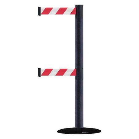 Tensabarrier 889T2B-33-89-STD-NO-S3X-C Barrier Post with Belt, Black/White Horizontal, 7 1/2 ft Length, 38 in Post Height, No