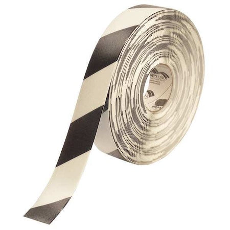 Mighty Line 2RWCHV Floor Marking Tape, Rubber, Striped, Black, White, 2 in W.
