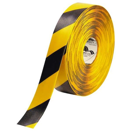 Mighty Line 2RYCHV Floor Marking Tape, Rubber, Striped, Black, Yellow, 2 in W.