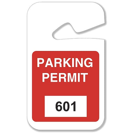 Brady 96276 Parking Permits, Rearview, 601-700, Wht/Red