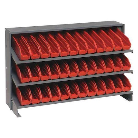 Quantum Storage Systems QPRHA-100RD Steel Bench Pick Rack, 12 in D x 21 in H x 36 in W, 3 Shelves, Red