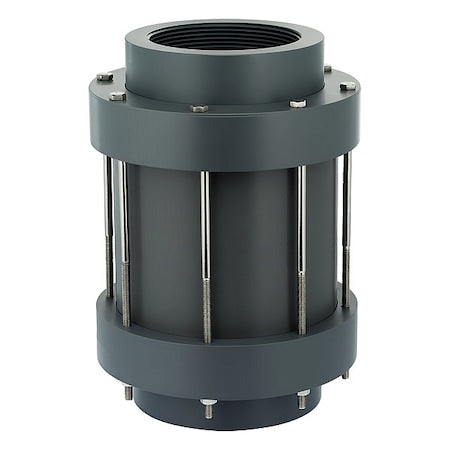 Plast-O-Matic CKS150VT-NC-PV Check Valve, CKS Series, 1-1/2 in, FNPT x Socket, Inline Disc, PVC Body, Viton Seal