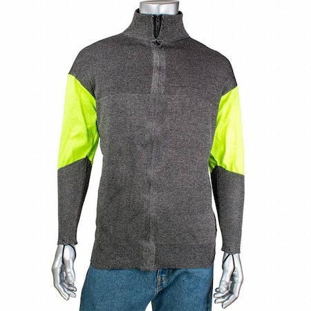 KUT Gard J100SP-3CM-HVB-TL-S Cut and Abrasion Resistant Jacket, Hi-Vis Sleeves, 3 in Collar, Thumb Loops, S