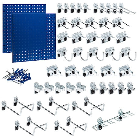 Triton Products LB1-BKit (2) 24 In. W x 24 In. H Blue Epoxy 18-Gauge Steel Square Hole Pegboards 46 pc. LocHook Assortment
