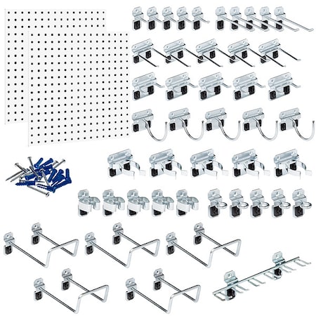 Triton Products LB1-Kit (2) 24 In. W x 24 In. H White Epoxy 18-Gauge Steel Square Hole Pegboards 46 pc. LocHook Assortment