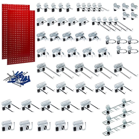 Triton Products LB2-RKit (2) 24 In. W x 42-1/2 In. H Red Epoxy 18-Gauge Steel Square Hole Pegboards 63 pc. LocHook Assortment