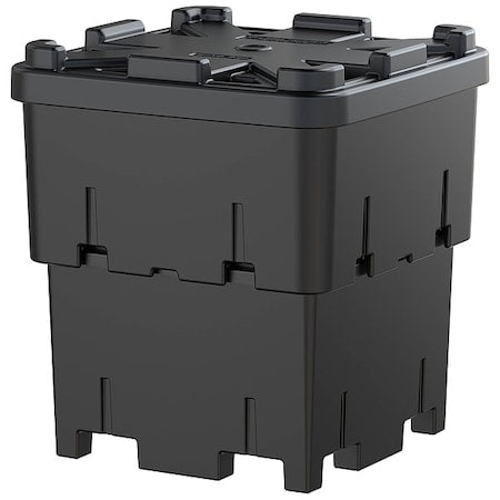 R&B Wire Products ROTO-920/BLK Stackable Bulk Containers with Lids 33 cu ft Volume Cap., 44 in L, 44 in W, 48 1/2 in H, HDPE