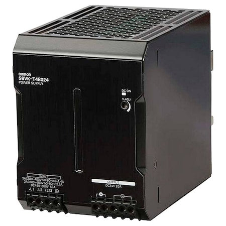 Omron S8VK-T48024 Switching Power Supply, 380/480V AC; 450/600V DC, 24V DC, 480 W, 20 A, DIN Rail