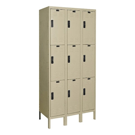 Hallowell UEL3258-3PT Wardrobe Locker, 36 in W, 15 in D, 78 in H, (3) Tier, (3) Wide, Tan