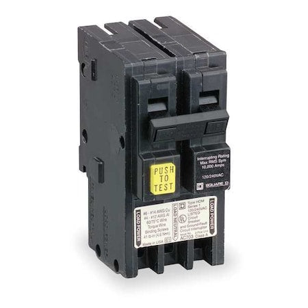 Square D HOM225GFI Miniature Circuit Breaker, HOMELINE Series, 25A, 2 Pole, 240V AC, 10kA at 240V AC, A Curve