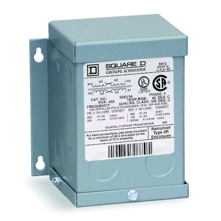 Square D 50SV1A General Purpose Transformer, 50 VA, NEMA 3R, 120/240V AC, 240/480V AC