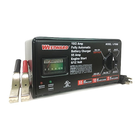 Westward 1JYU8 Battery Charger, Automatic Boosting, Charging, Maintaining For Batt. Volt.: 6, 12