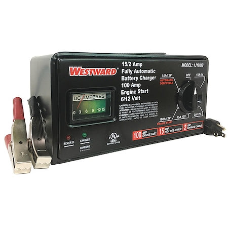 Westward 1JYU9 Battery Charger, Automatic Boosting, Charging, Maintaining For Batt. Volt.: 6, 12