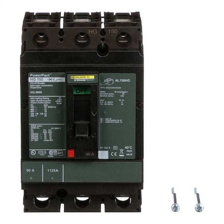 Square D HGL36090 Molded Case Circuit Breaker, POWERPACT H Series, 90A, 3 Pole, 600V AC, 65kA at 240V AC