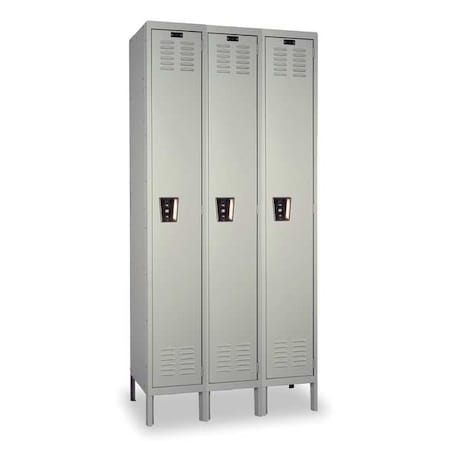 Hallowell UMS3588-1PL-AM Antimicrobial Wardrobe Locker, 45 in W, 18 in D, 78 in H, (1) Tier, (3) Wide, Light Gray