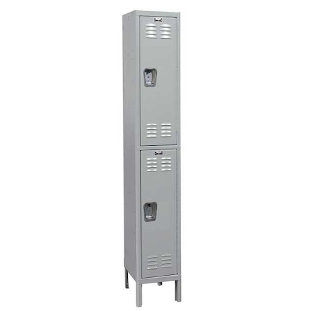 Hallowell UMS1588-2PL-AM Antimicrobial Wardrobe Locker, 15 in W, 18 in D, 78 in H, (1) Wide, (2) Tier, Light Gray