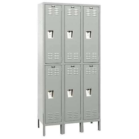 Hallowell UMS3288-2PL-AM Antimicrobial Wardrobe Locker, 36 in W, 18 in D, 78 in H, (2) Tier, (3) Wide, Light Gray