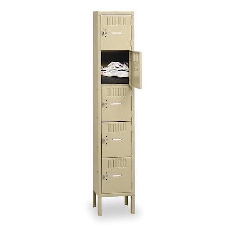 Tennsco BS5-121512-1SND Box Locker, 12 in W, 15 in D, 66 in H, (1) Wide, (5) Tier, Sand