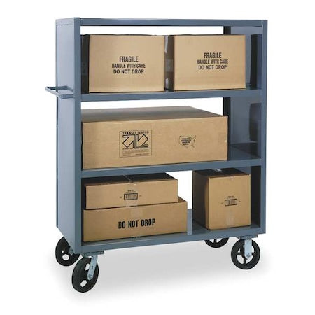 Durham MFG 2SPT-3060-3-2K-95 Dual-Side-Access Solid-Wall Metal Stock Truck, Steel, 2,000 lb Load Capacity, 3 Shelves, Flat