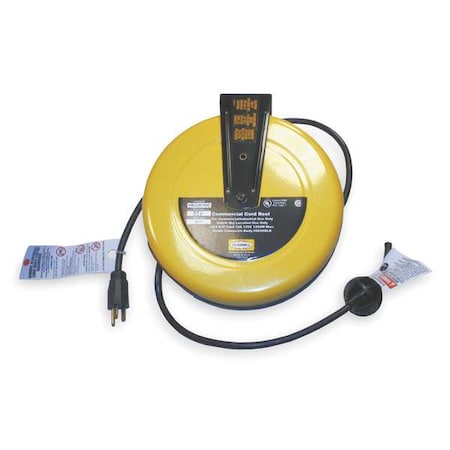 Hubbell Wiring Device-Kellems HBLC25163 Cord Reel, Flying Lead, 16 AWG, Yellow Reel Color, 25 ft Length, 0 Outlets