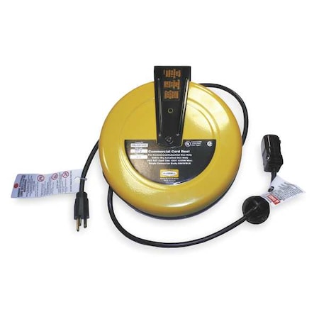 Hubbell Wiring Device-Kellems HBLC25163C Cord Reel, NEMA 5-15R, 16 AWG, Yellow Reel Color, 25 ft Length, 1 Outlets