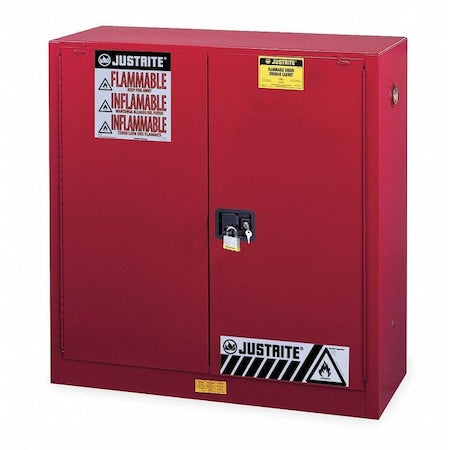 Justrite 893031 Hazardous Material Storage Cabinet, 40 gal, 3 Shelves, Steel, 43 in W x 44 in H x 18 in D, Red