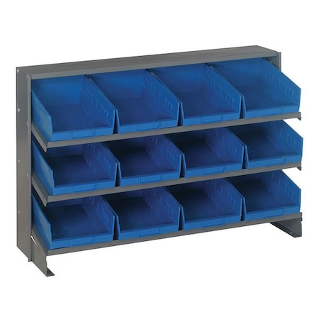 Quantum Storage Systems QPRHA-207BL Steel Bench Pick Rack, 12 in D x 27 in H x 36 in W, 3 Shelves, Blue