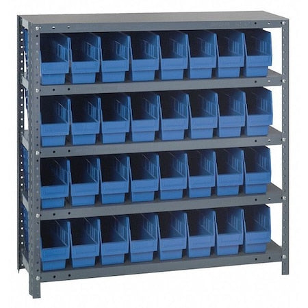 Quantum Storage Systems 1239-201BL Steel Bin Shelving, 12 in D x 39 in H x 36 in W, 5 Shelves, Blue