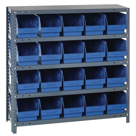 Quantum Storage Systems 1239-202BL Steel Bin Shelving, 12 in D x 39 in H x 36 in W, 5 Shelves, Blue