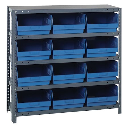 Quantum Storage Systems 1239-209BL Steel Bin Shelving, 12 in D x 39 in H x 36 in W, 5 Shelves, Blue