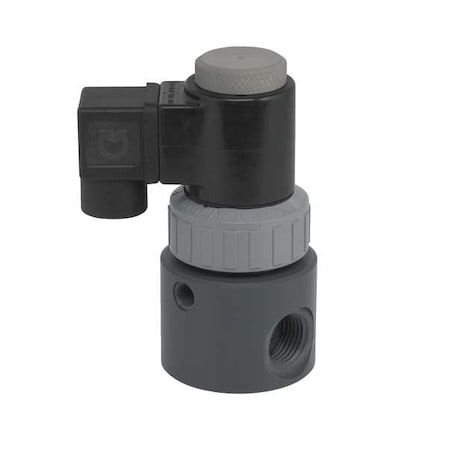 Plast-O-Matic EAST2V8W11-120/60-PV Solenoid Valve, 2-Way, 2-Position, Normally Closed, 1/4 in Pipe Size, 120V AC, Inline