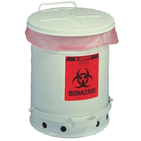 Justrite 05935 Biohazard Waste Container, 18-1/4 In. H