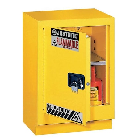 Justrite 882410 Flammable Cabinet, 15 gal, 1 Shelves, Steel, 24 in W x 35 3/4 in H x 21 5/8 in D, Yellow