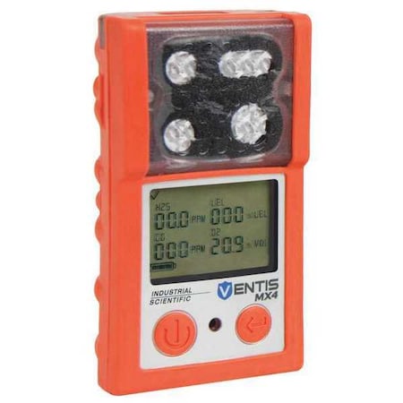 Industrial Scientific VTS-K0033001101 Ventis MX4 Multi-Gas Detector, IP66/IP67, Audible, Vibrating, Visual, LCD with