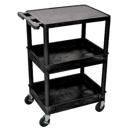 Luxor STC211-B Utility Cart with Deep Lipped & Lipped Plastic Shelves, 300 lb Load Capacity, 3 Shelves, 24 in L