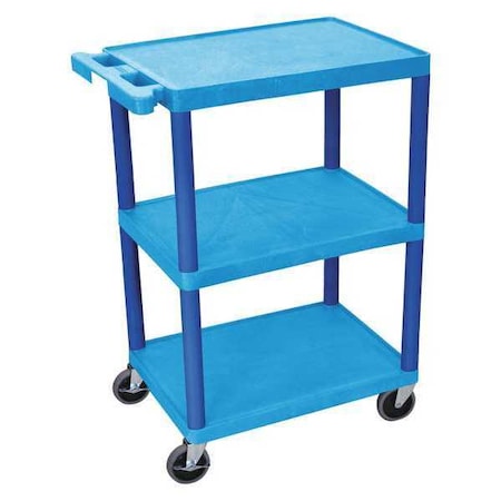 Luxor BUSTC222BU Utility Cart with Lipped Plastic Shelves, 300 lb Load Capacity, 3 Shelves, 24 in L, 18 in W