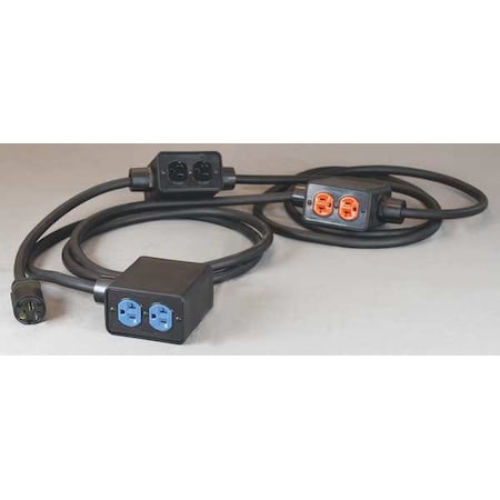 KH Industries PS6DD3-520-B12G-520D SOOW; Stringer Extension Cord, 12 AWG, Indoor, 12/3, 6 Outlets, 5-20R, Black, Rubber