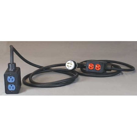 KH Industries PS6DD2-520-B12G-L1420D SOOW; Stringer Extension Cord, 12 AWG, Indoor, 12/4, 4 Outlets, 5-20R, Black, Rubber