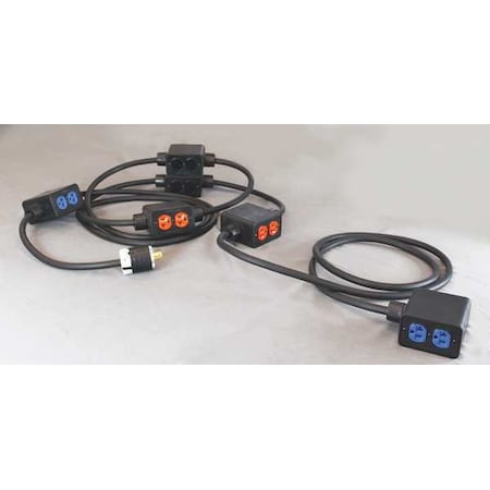 KH Industries PS6DD6-520-B10M-L2120D SOOW; Stringer Extension Cord, 10 AWG, Indoor, 10/5, 12 Outlets, 5-20R, Black, Rubber