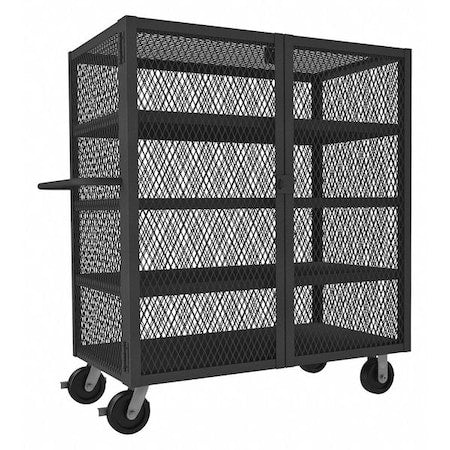 Durham MFG HTL-3660-DD-4-95 Dual-Latch Welded Mesh Security Cart with Fixed Shelves, 2,000 lb Capacity, 38 in W x 66 1/2 in L