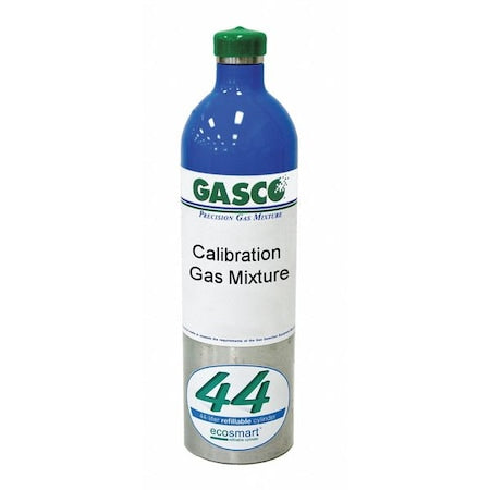 Gasco 44ES-252-10 Calibration Gas, Chlorine, Nitrogen, 44 L, C-10 Connection, +/-5% Accuracy, 825 psi Max. Pressure