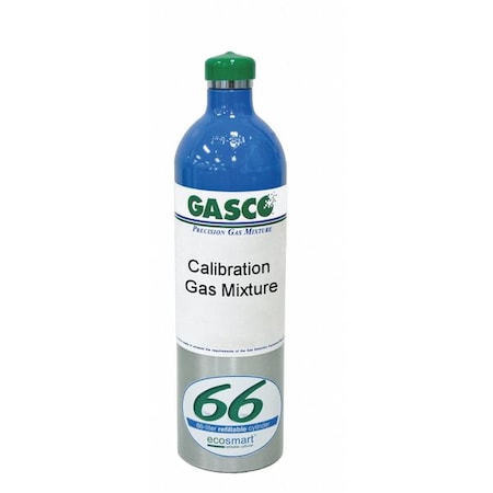 Gasco 66ES-458 Calibration Gas, Carbon Monoxide, Hexane, Hydrogen Sulfide, Oxygen, 66 L, C-10 Connection