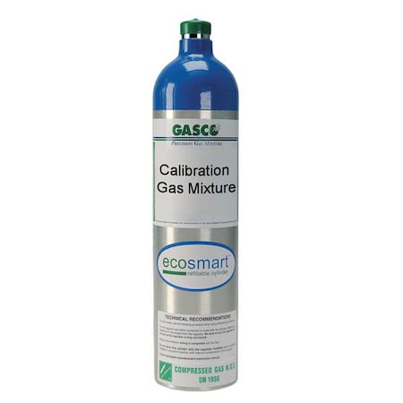 Gasco 116ES-353 Calibration Gas, Carbon Dioxide, Nitrogen, Oxygen, 116 L, C-10 Connection, +/-5% Accuracy