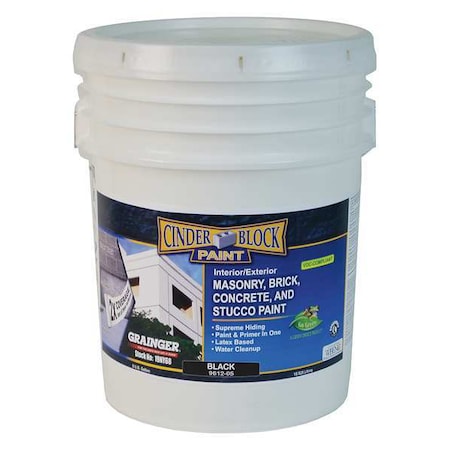 RAE 9612-05 Exterior Paint, Flat, Water Base, Black, 5 gal